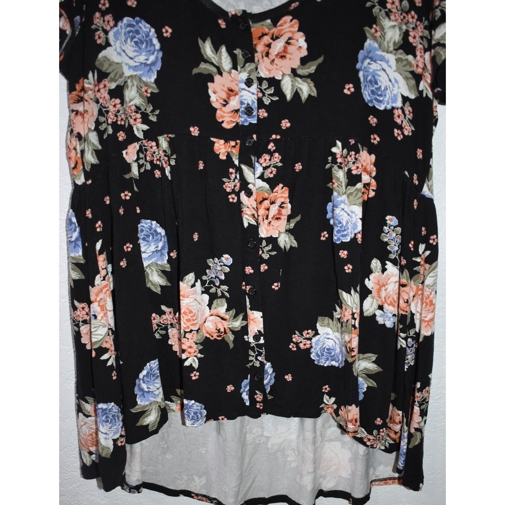 TORRID 0X Soft Stretch Tunic BABYDOLL Scoop Neck High/Low Hem Button Front Black - Picture 9 of 16